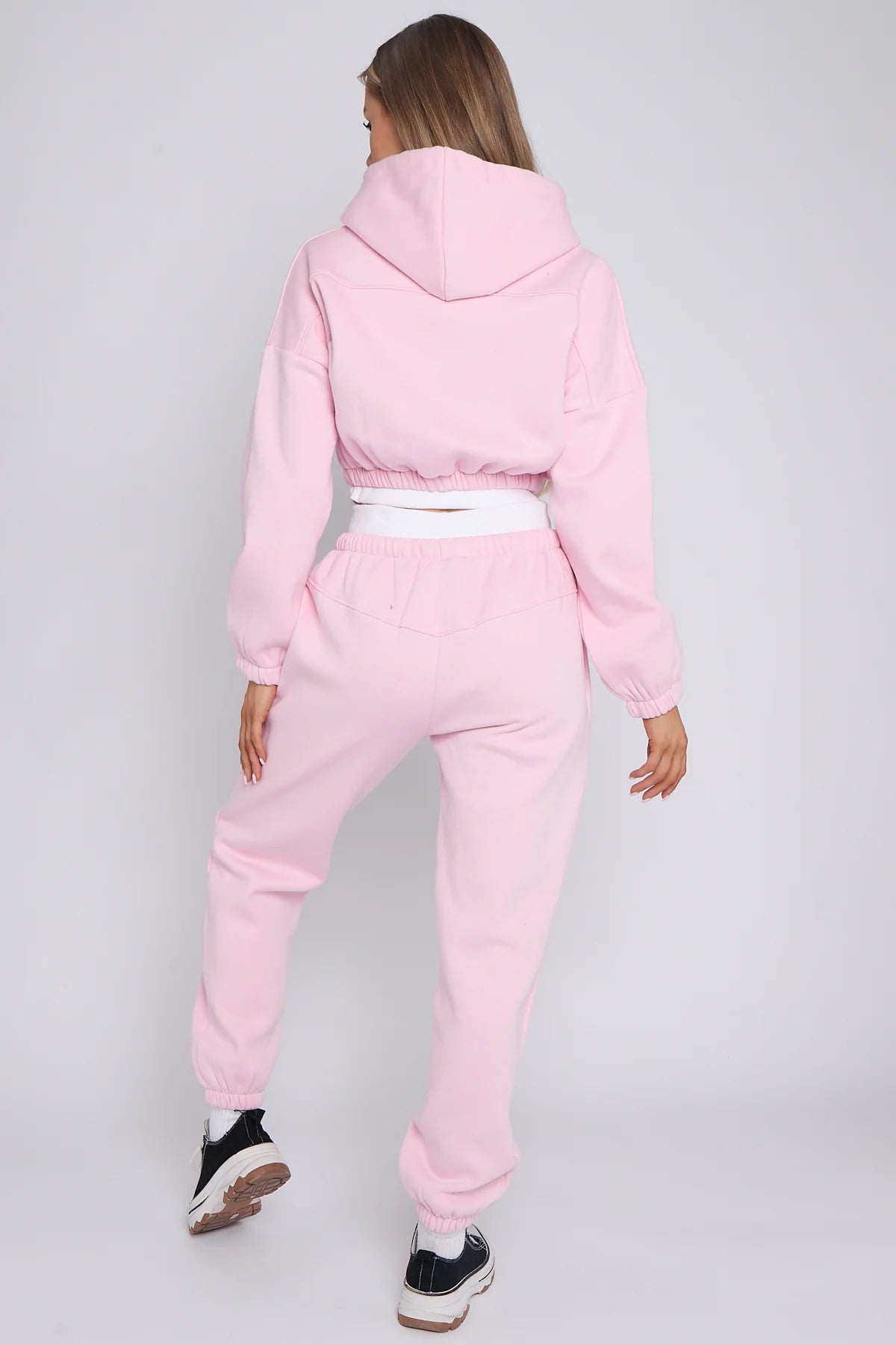 Fleece Tracksuit With Rib Trim Detail Pink