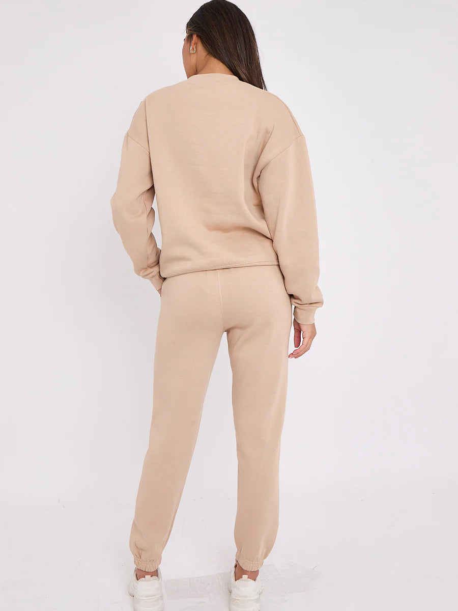 Bow detail Sweatshirt & Jogger Tracksuit Stone