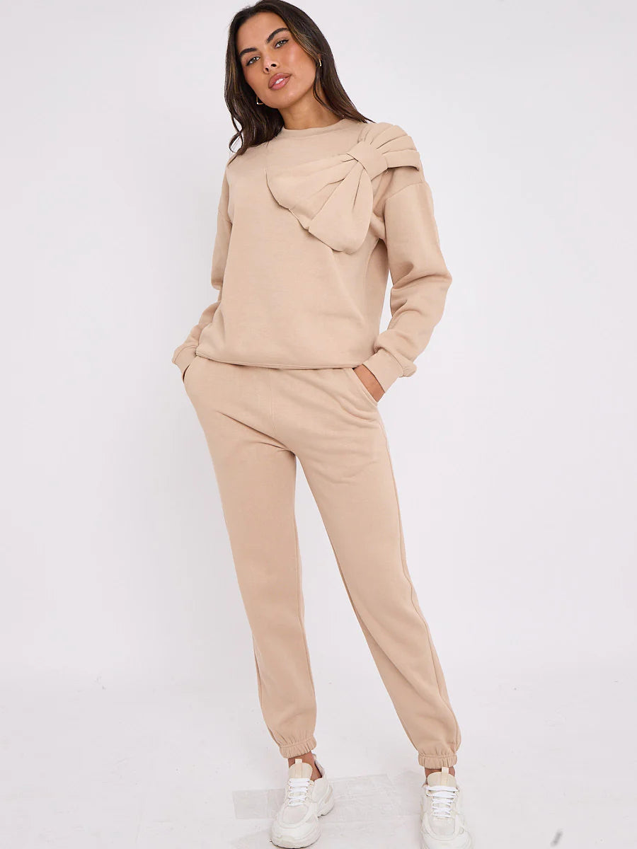 Bow detail Sweatshirt & Jogger Tracksuit Stone