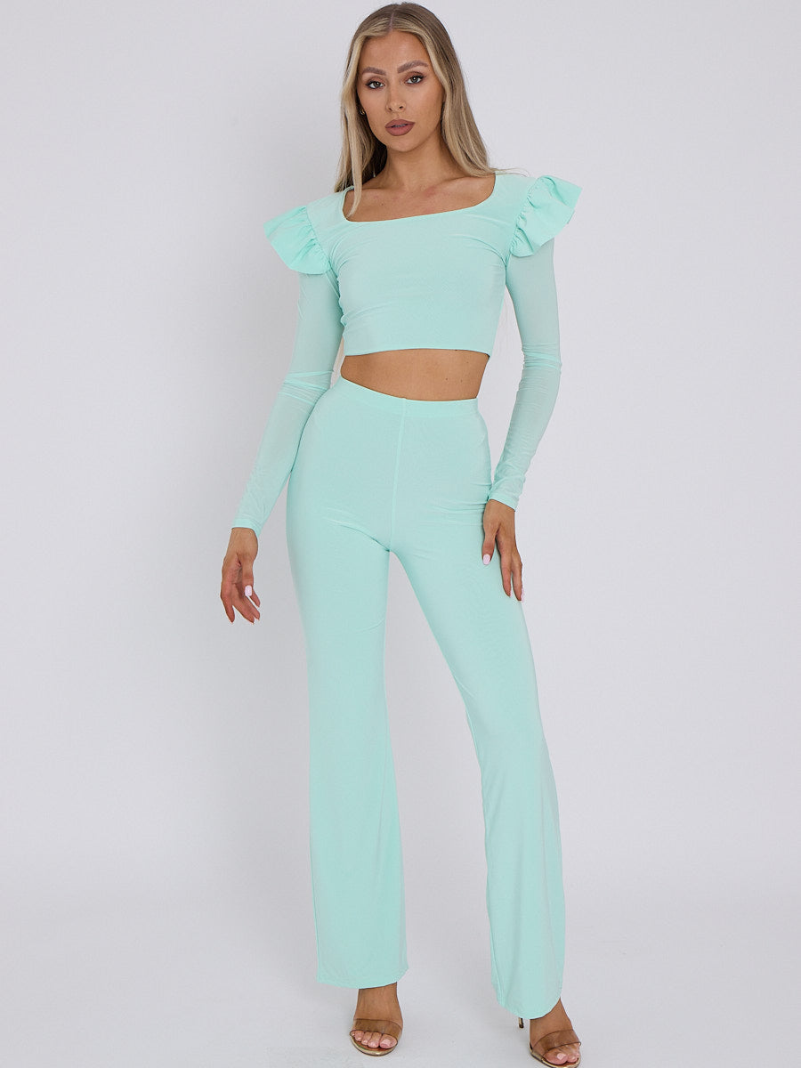 Double Lined Flared Cropped Set Mint