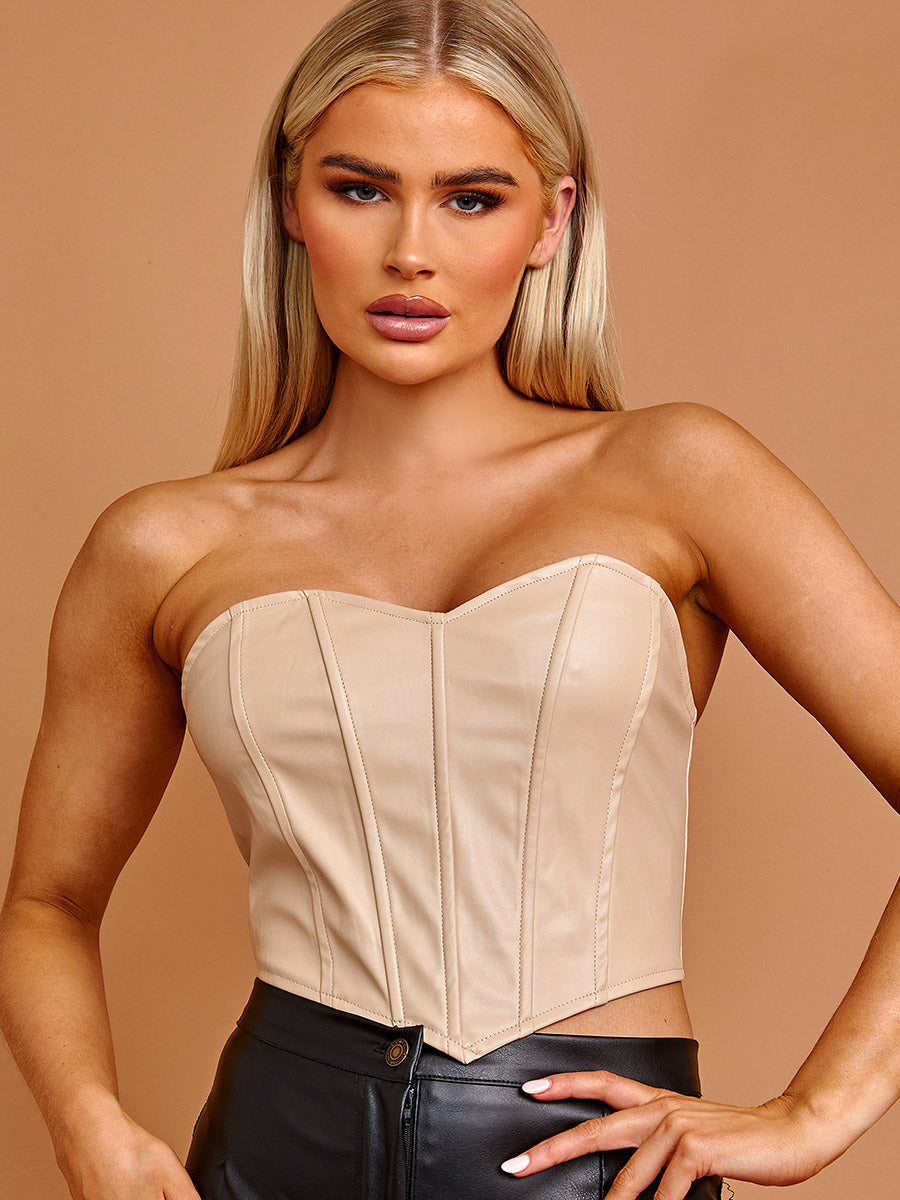 Pu Bandeau Corset Top Stone