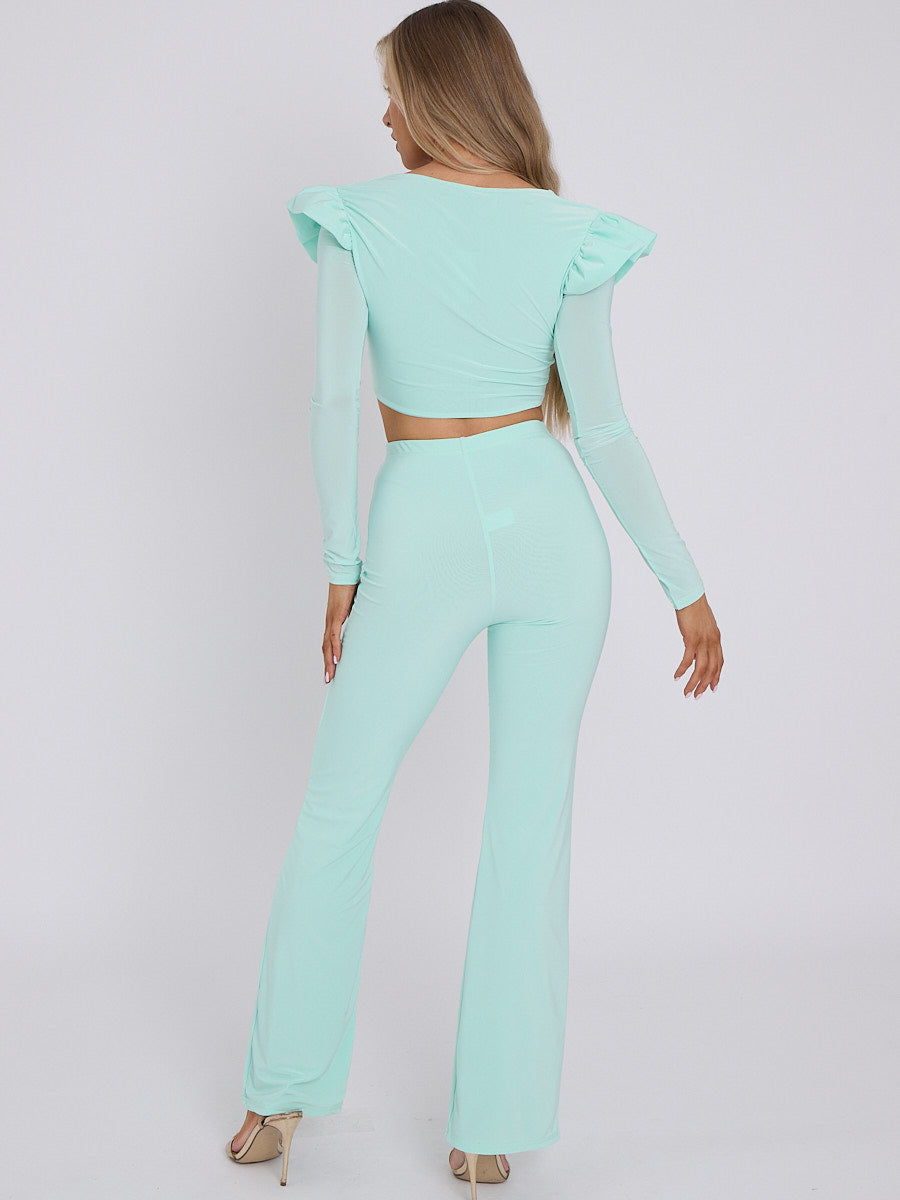 Double Lined Flared Cropped Set Mint