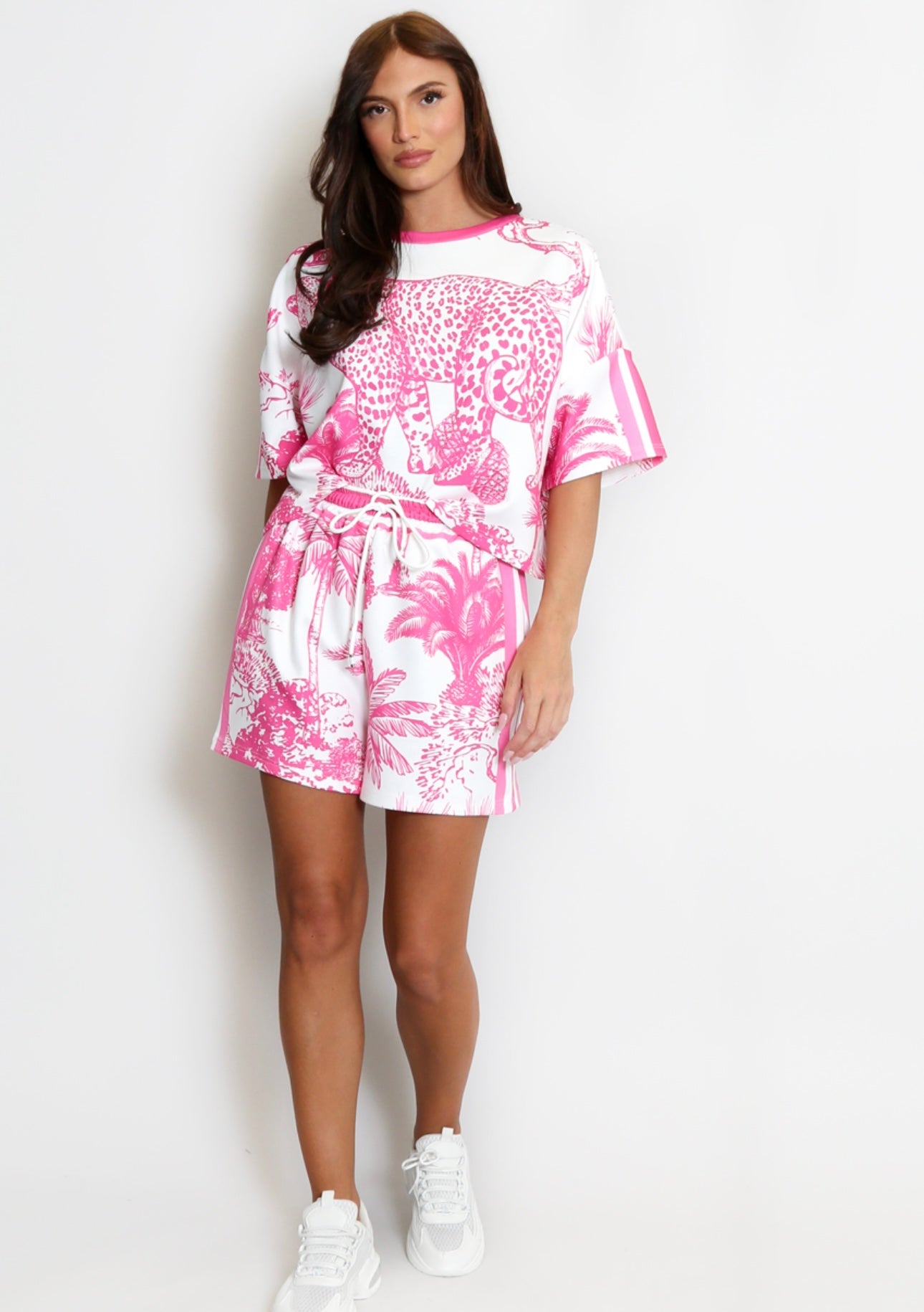 Leopard Print Sports Stripe Top and Shorts Set