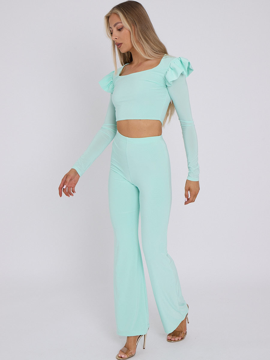 Double Lined Flared Cropped Set Mint