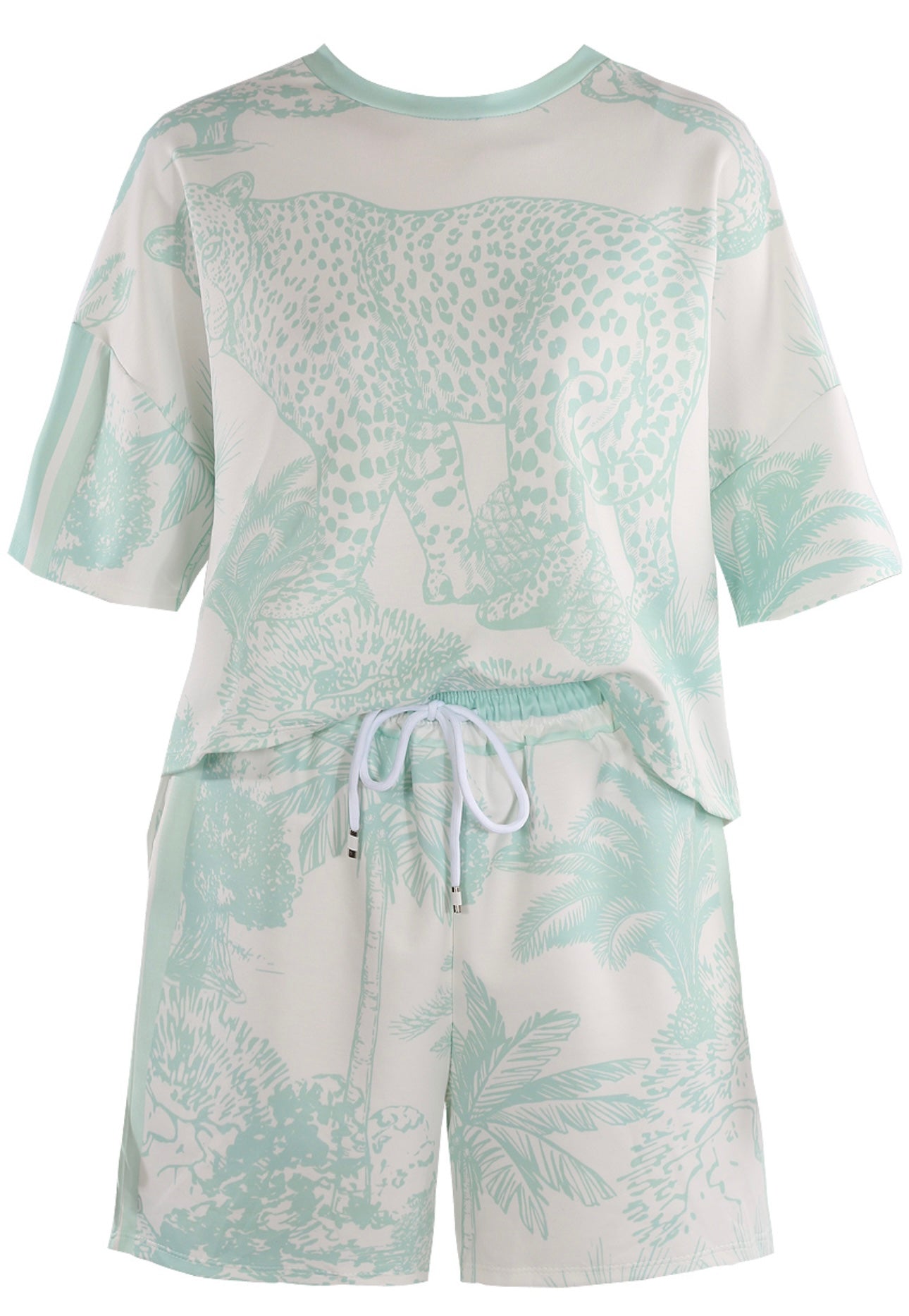 Leopard Print Sports Stripe Top and Shorts Set